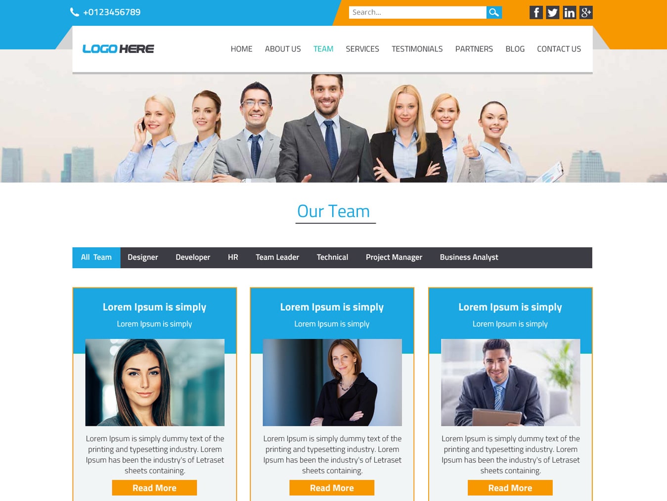 Company team page psd design