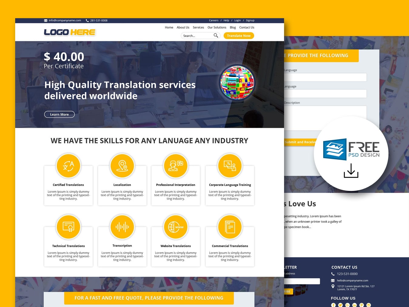 Translation services website templates