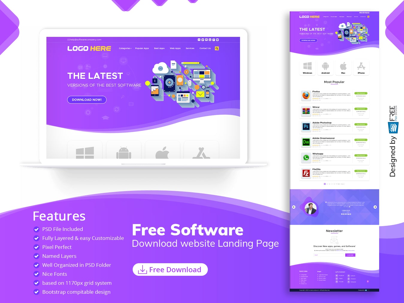 Free Software download website Landing Page